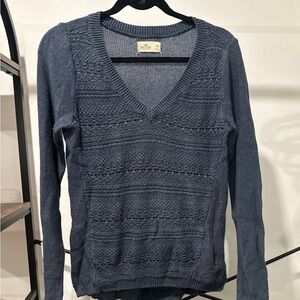 Blue V-Neck Knit Sweater
